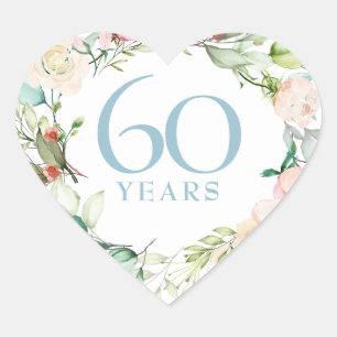60th / 75th Anniversary Sweet Summer Roses Garland Heart Sticker