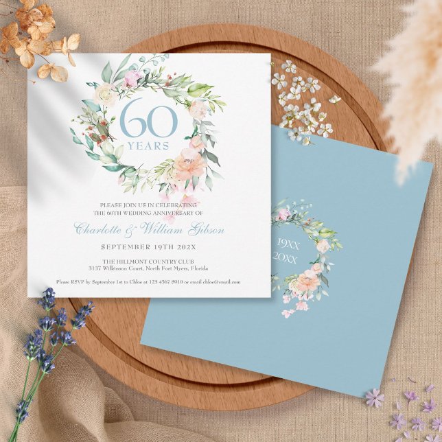 60th / 75th Diamond Anniversary Roses Garland  Invitation (Creator Uploaded)
