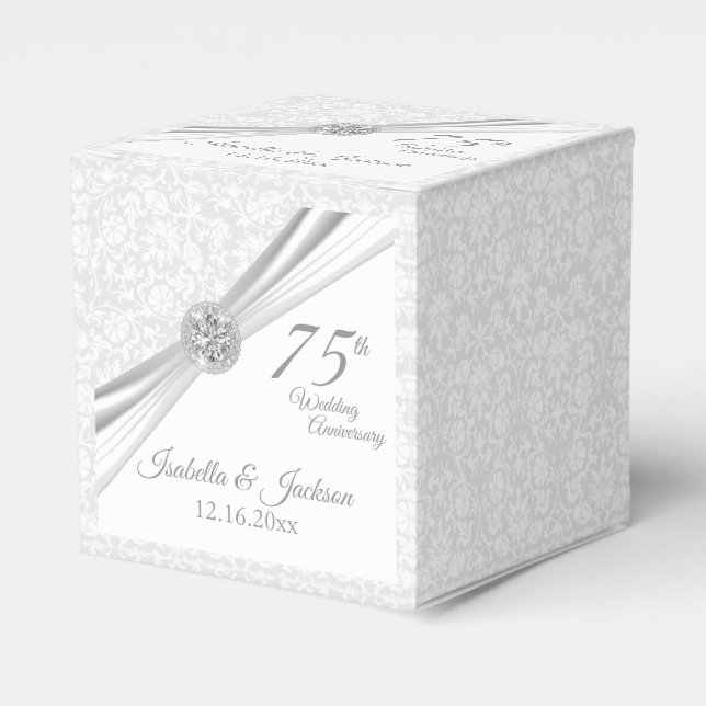 60th / 75th Diamond Wedding Anniversary on White Favour Box (Front Side)