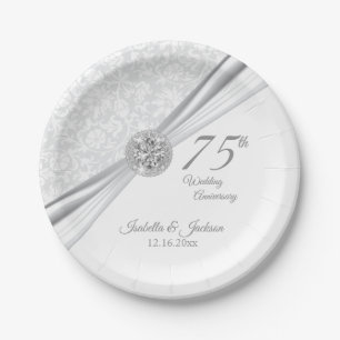 60th / 75th Diamond Wedding Anniversary on White Paper Plate