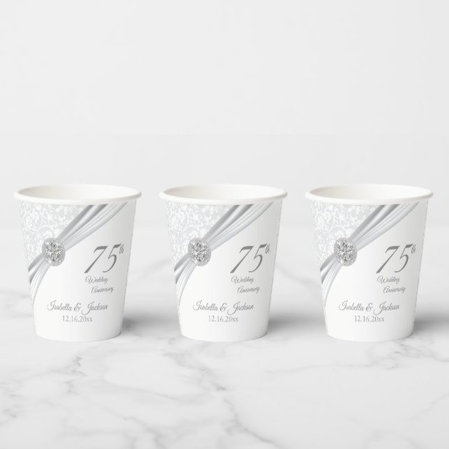 60th /75th Diamond Wedding Anniversary  Paper Cups (Multi)