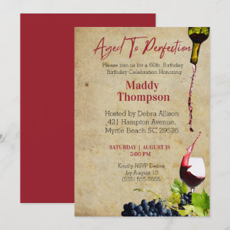 60th Aged to Perfection Wine Birthday Celebration Invitation
