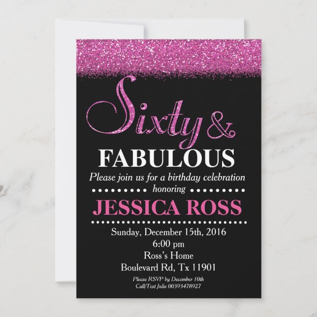 60th and Fabulous birthday invitations for female (Front)