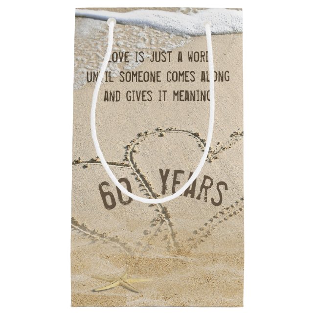 60th Anniversary Beach Hearts and Starfish Small Gift Bag (Front)