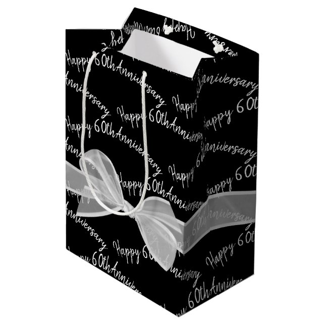 60th Anniversary Bow on Black  Medium Gift Bag (Back Angled)