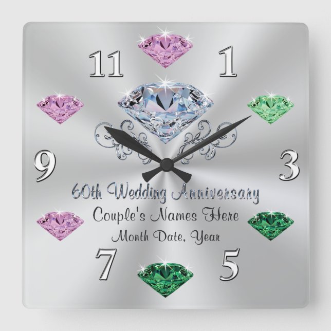 60th Anniversary Clock Couple, Family Birthstones (Front)