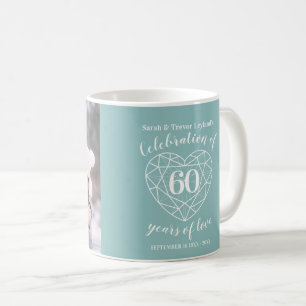 60th anniversary diamond heart custom photo coffee mug
