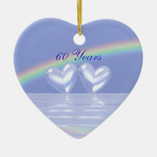 60th Anniversary Diamond Hearts Ceramic Tree Decoration