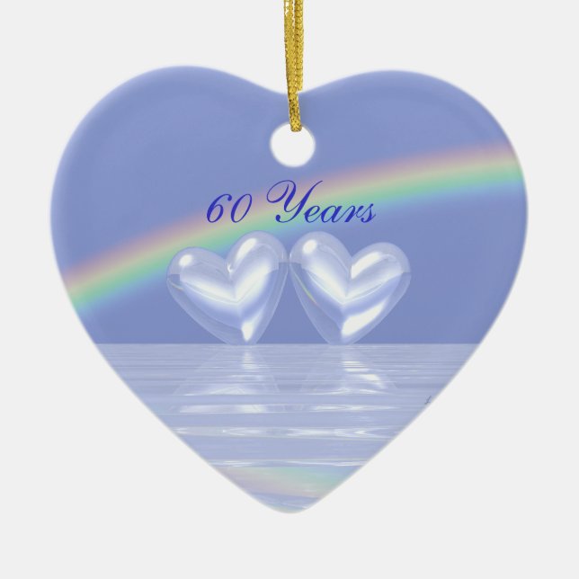 60th Anniversary Diamond Hearts Ceramic Tree Decoration (Front)