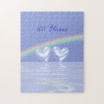60th Anniversary Diamond Hearts Jigsaw Puzzle<br><div class="desc">A pretty 3d image of diamond hearts floating on the water under a rainbow with customisable text</div>