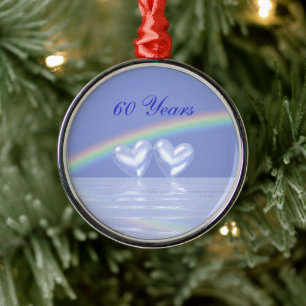 60th Anniversary Diamond Hearts Metal Tree Decoration