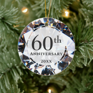 60th Anniversary Diamond Photo Personalised Ceramic Tree Decoration