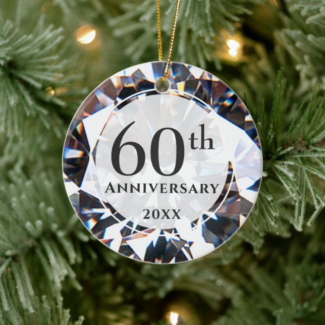 60th Anniversary Diamond Photo Personalised Ceramic Tree Decoration (Tree)