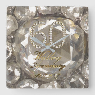 60th Anniversary Diamond Wedding 2017 Elegant Square Wall Clock