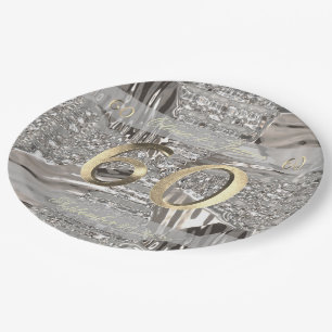60th Anniversary Diamond Wedding Elegant Faux Gold Paper Plate