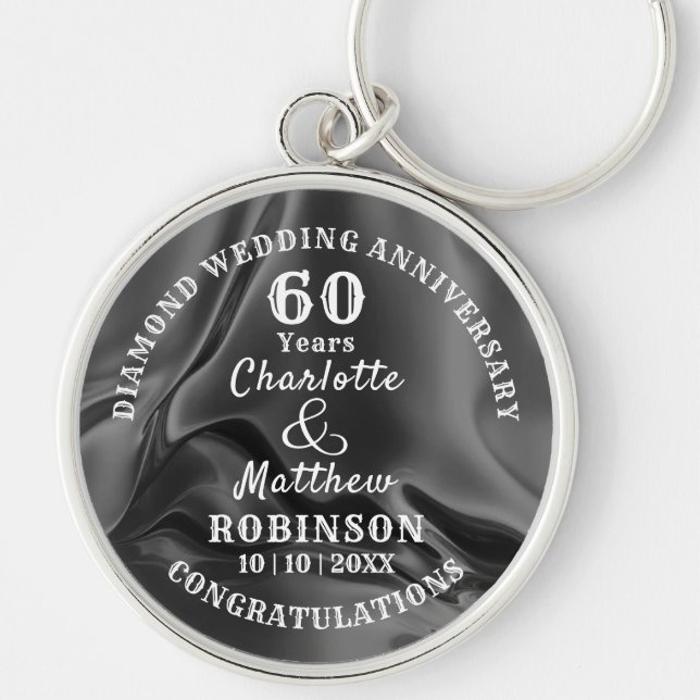 60th Anniversary Diamond Wedding Gift Personalised Key Ring (Front)