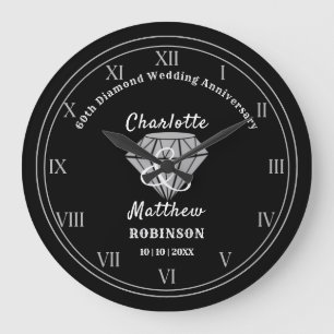 60th Anniversary Diamond Wedding Gift Personalised Large Clock