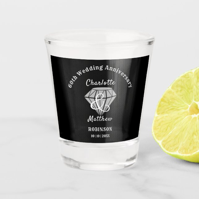 60th Anniversary Diamond Wedding Gift Personalised Shot Glass (Front)