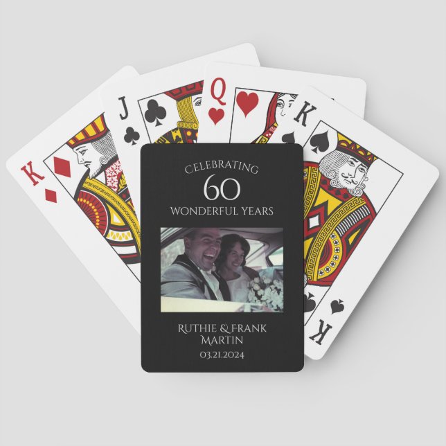 60th Anniversary Elegant Personalised Photo Gift Playing Cards (Back)