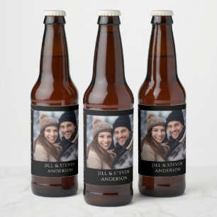 60th Anniversary Elegant Script Photo Beer Bottle Label