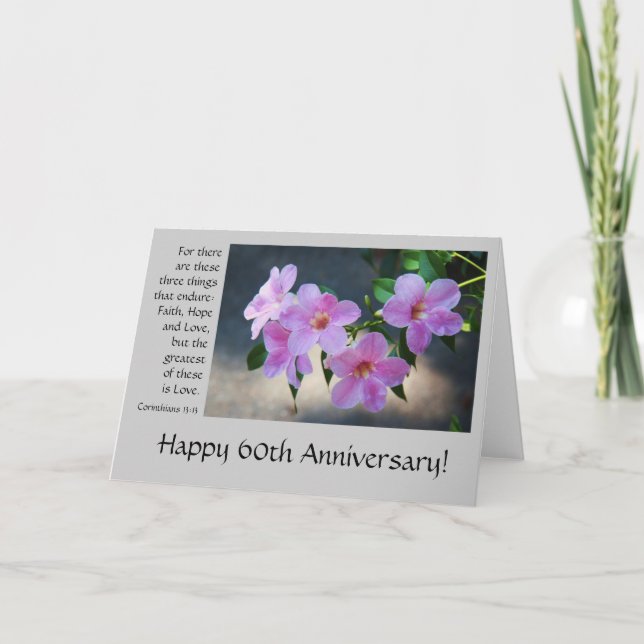 60th Anniversary, floral, bible verse about love Card (Front)