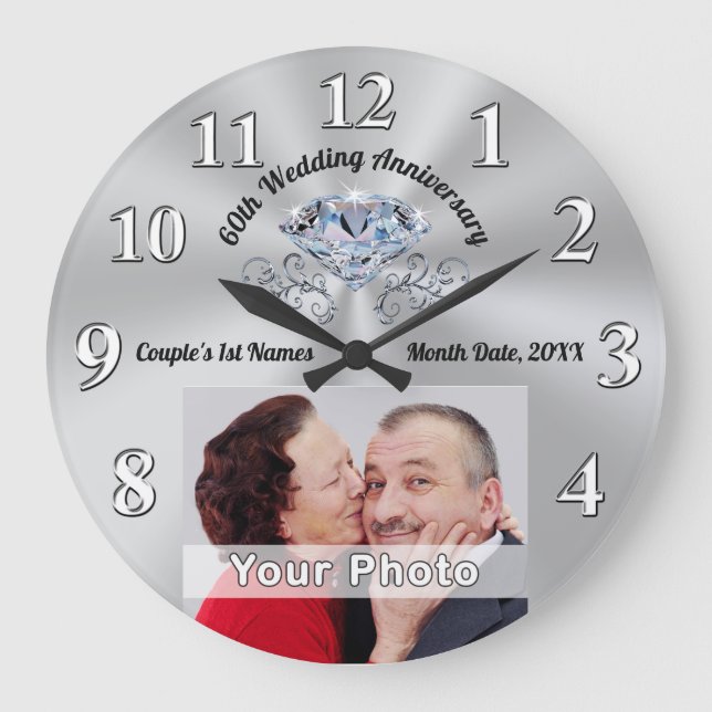 60th Anniversary Gift for Grandparents, Parents Large Clock (Front)