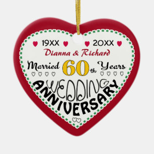 60th Anniversary gift heart shaped Christmas Ceramic Tree Decoration