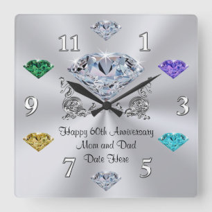 60th Anniversary Gift Non Jewelry Birthstone Gifts Square Wall Clock