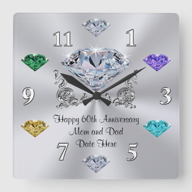 60th Anniversary Gift Non Jewelry Birthstone Gifts Square Wall Clock (Front)