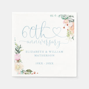 60th Anniversary Gold Heart Roses Floral Napkin