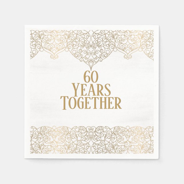 60th Anniversary Gold Lace On White  Napkin (Front)