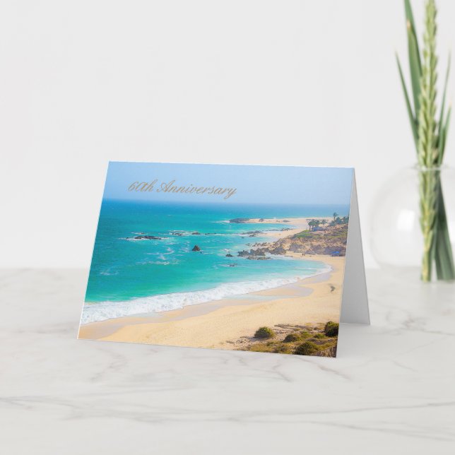 60th Anniversary Greeting Card with Beach Shore (Front)