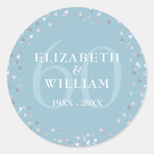 60th Anniversary Hearts Confetti Classic Round Sticker