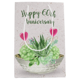 60th Anniversary Hearts in Succulents  Medium Gift Bag