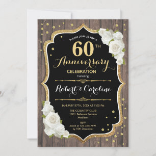 60th Anniversary Invitation - Rustic Wood Gold