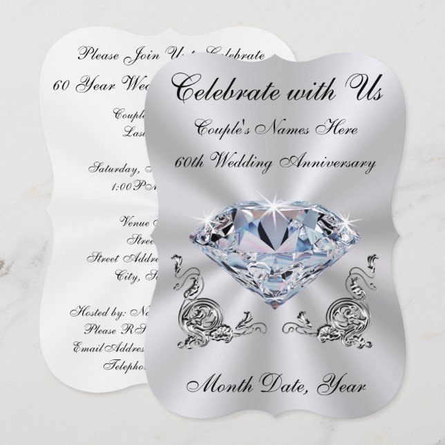 60th Anniversary Invitations, Template or Printed (Front/Back)