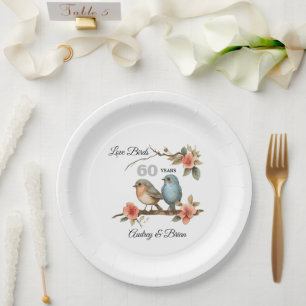 60th Anniversary Love Birds Personalised Paper Plate