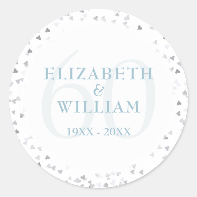 60th Anniversary Love Hearts Confetti Classic Round Sticker (Front)