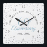 60th Anniversary Love Hearts Confetti Square Wall Clock<br><div class="desc">Featuring delicate hearts confetti. Personalise with your special diamond anniversary information in chic typography. Designed by Thisisnotme©</div>