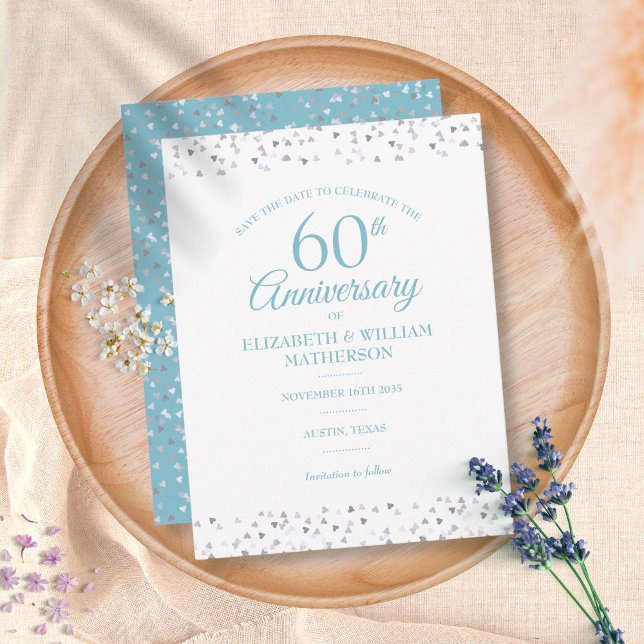 60th Anniversary Love Hearts Save the Date Postcard (Creator Uploaded)