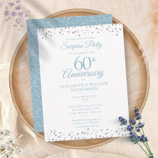60th Anniversary Love Hearts Surprise Party Postcard (Creator Uploaded)