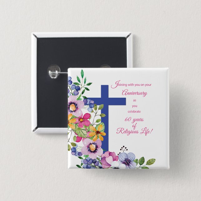60th Anniversary, Nun, Religious Life Cross 15 Cm Square Badge (Front & Back)