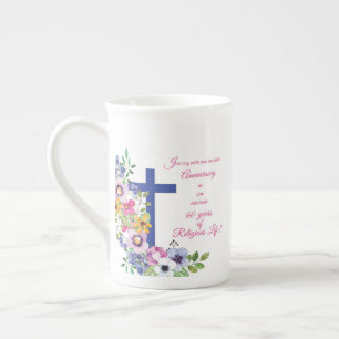 60th Anniversary, Nun, Religious Life Cross Bone China Mug