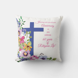 60th Anniversary, Nun, Religious Life Cross Cushion