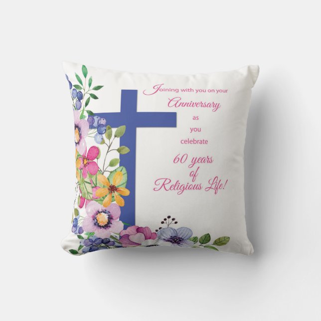 60th Anniversary, Nun, Religious Life Cross Cushion (Front)
