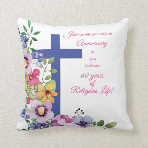 60th Anniversary, Nun, Religious Life Cross Cushion
