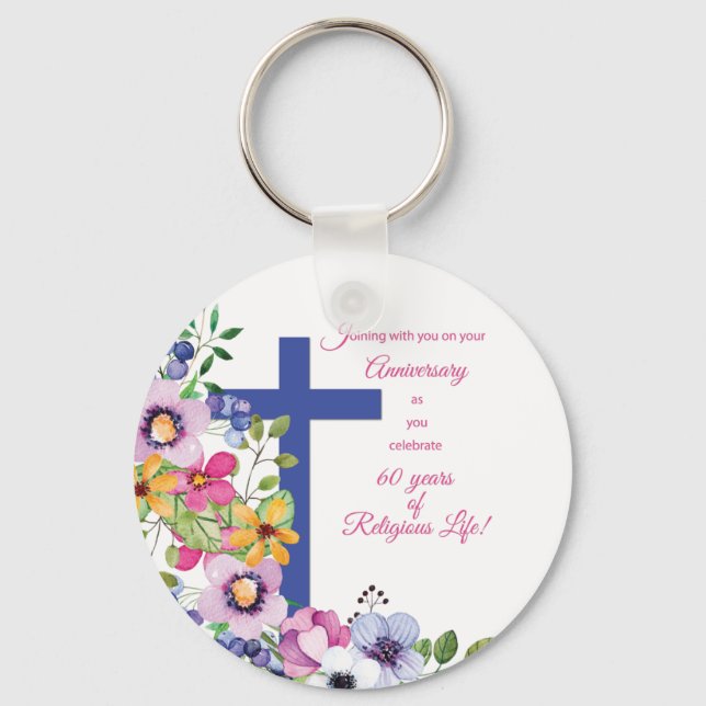 60th Anniversary, Nun, Religious Life Cross Key Ring (Front)