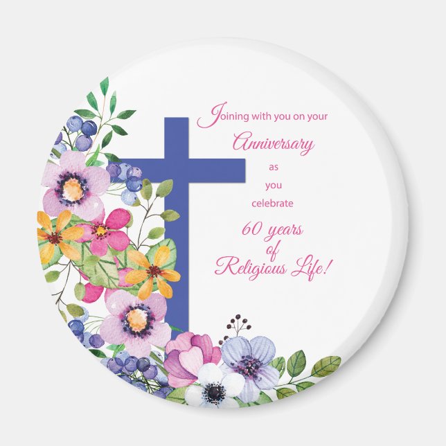 60th Anniversary, Nun, Religious Life Cross Magnet (Front)