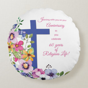 60th Anniversary, Nun, Religious Life Cross Round Cushion
