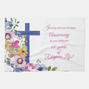 60th Anniversary, Nun, Religious Life Cross Tea Towel